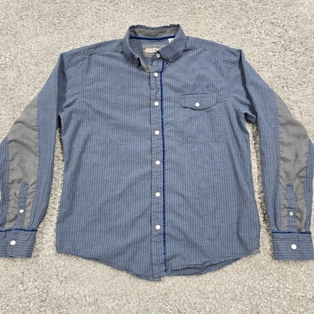 32 Bar Blues Pearl Snap Shirt Mens M Blue Striped Western Americana